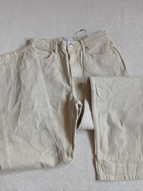 zara ♡ strigid high rise regular leg cream jeans 6 neutral summer minimalist
